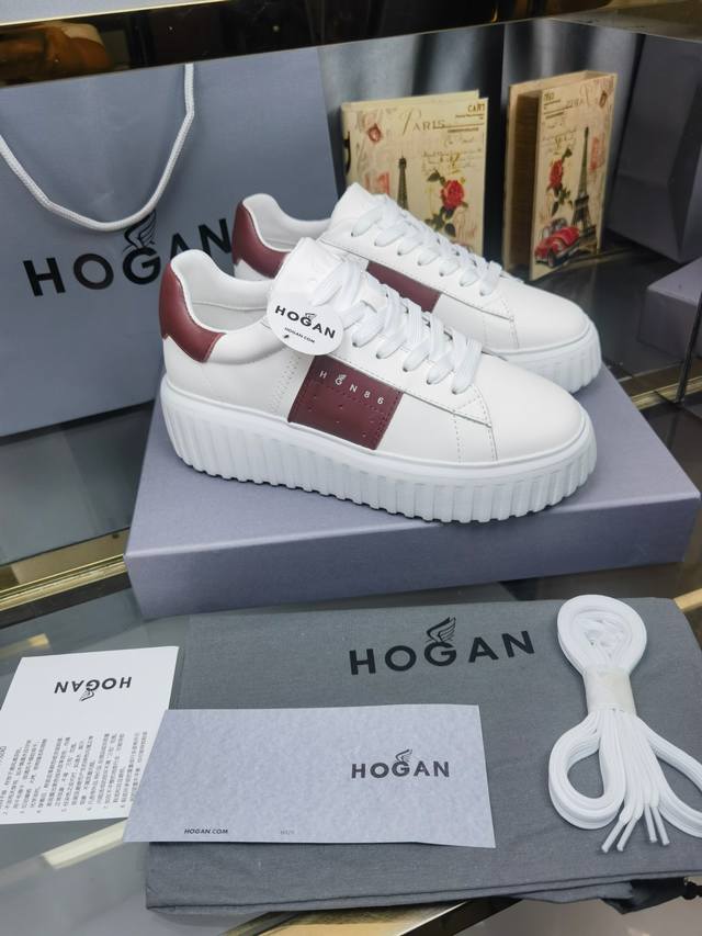 工厂P价 Hogan 霍根 H-Stripes系列情侣款厚底饼干鞋飞艇鞋休闲运动鞋。 顶级版本原版购入开发做货 此款H-Stripes系列运动鞋采用竖条和波纹的