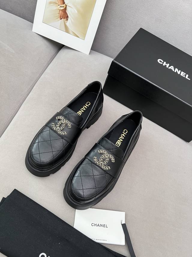 工厂P价 女装女鞋 运动原单 2025Ss Chanel 厚底乐福鞋 23Ss香奶奶新品乐福鞋 设计简约高级，超级百搭款！，进口牛皮、原版做货、 原版开模橡胶发