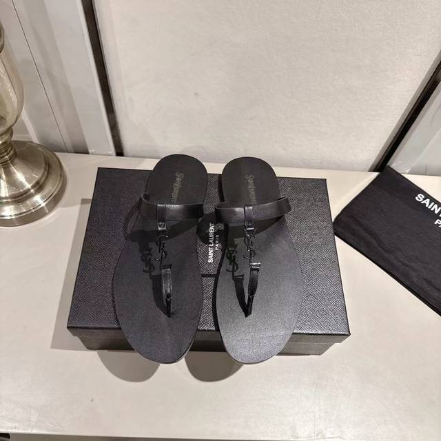 Ysl夹趾拖鞋2025新版 黑色牛皮 码数35-44 35.43.44订做 橡胶大底 真皮大底