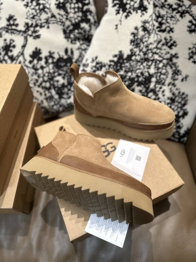 Ugg 短靴高版本，头层牛皮拼接羊皮毛一体，搓衣板1 1大底35-40码