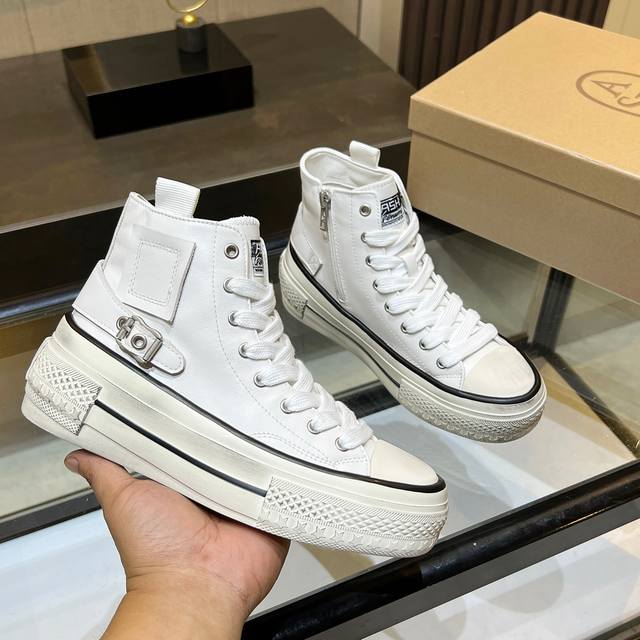 款号052 Ash新品女鞋秋季做旧高帮厚底运动休闲潮鞋，精选原版经典金属饰扣，原版开模防滑橡胶大底跟高4Cm抛脏设计，精美线条、简约大气，上脚感超级舒适上档次