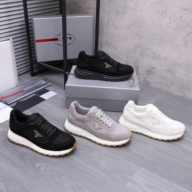 商品商标：Prada [普拉达] 休闲鞋 正码.码数: 38-45 46定做不退换 商品材料：精选 磨砂牛皮拼接网面 网内里 牛皮鞋垫 原版橡胶防滑大底