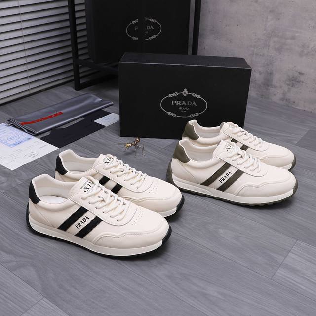 商品商标：Prada [普拉达] 休闲鞋 正码.码数: 38-44 商品材料：精选 牛皮拼接皮面 网内里 牛皮鞋垫 橡胶大底