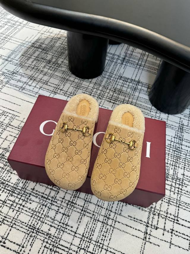工厂P价 女装女鞋 运动原单 Gg 新款马衔扣羊毛穆勒鞋，美利奴羊毛内里。金典老花 ，Pu增高水台！耐磨橡胶鞋底女码35-41， 41 定做不退换 全套包装