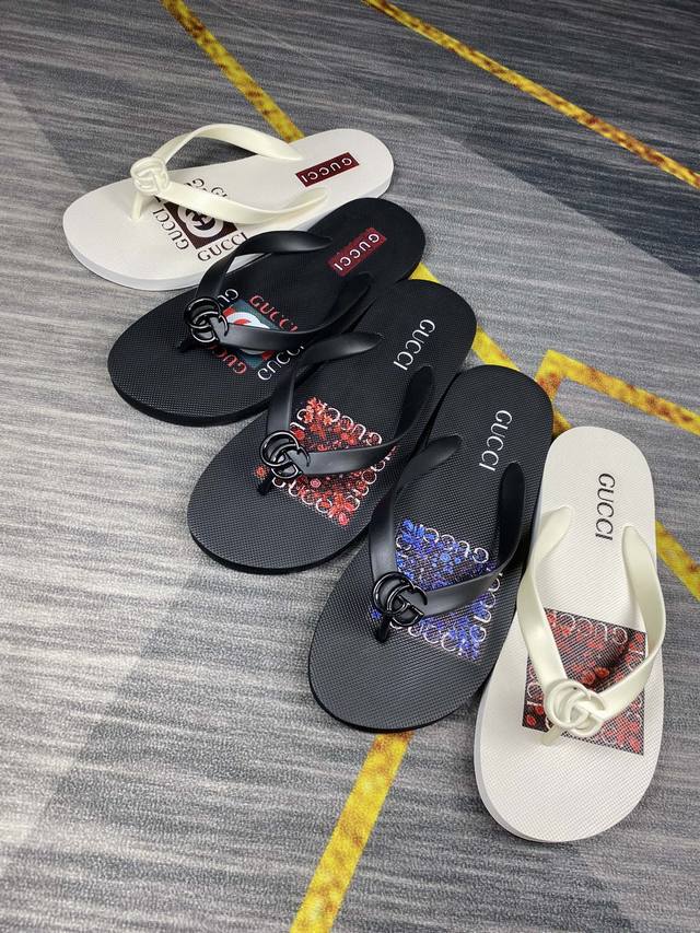 男款 精致品质 古驰男士休闲拖鞋 鞋面进口材料，品牌字母Logo设计，时尚帅气，尊贵奢华，旅游居家不二之选 情侣码38-44 45定制