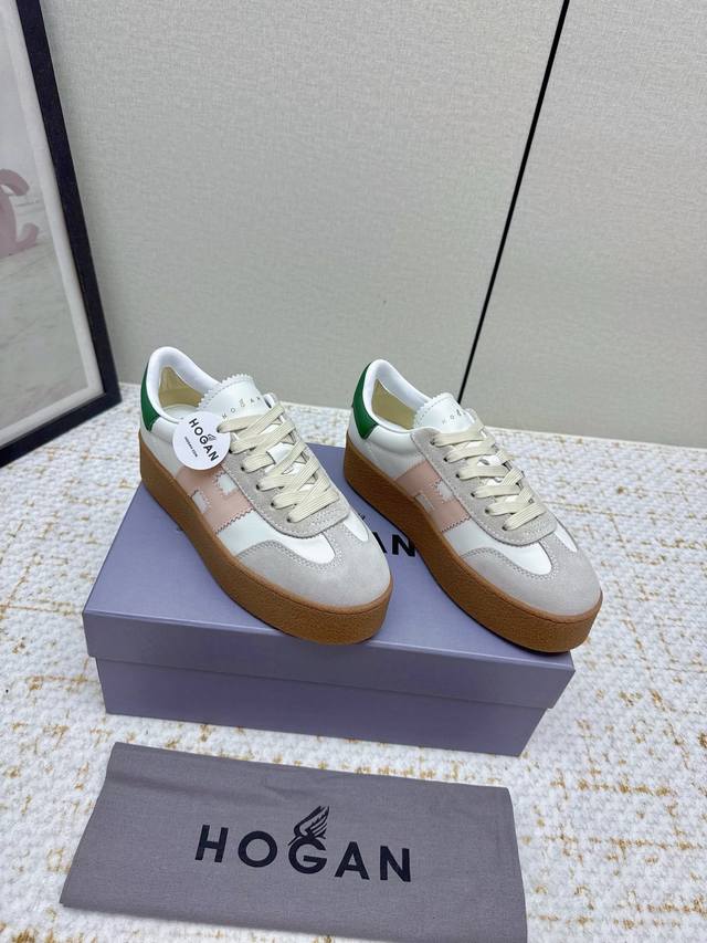 出厂女 高版本 Hogan 2025Vs最新运动休闲爆款系列 松糕厚底休闲鞋 流行 H拼色工艺~休闲运动鞋履精湛手工设计融入军装元素，兼职实用与个性造型感;多元