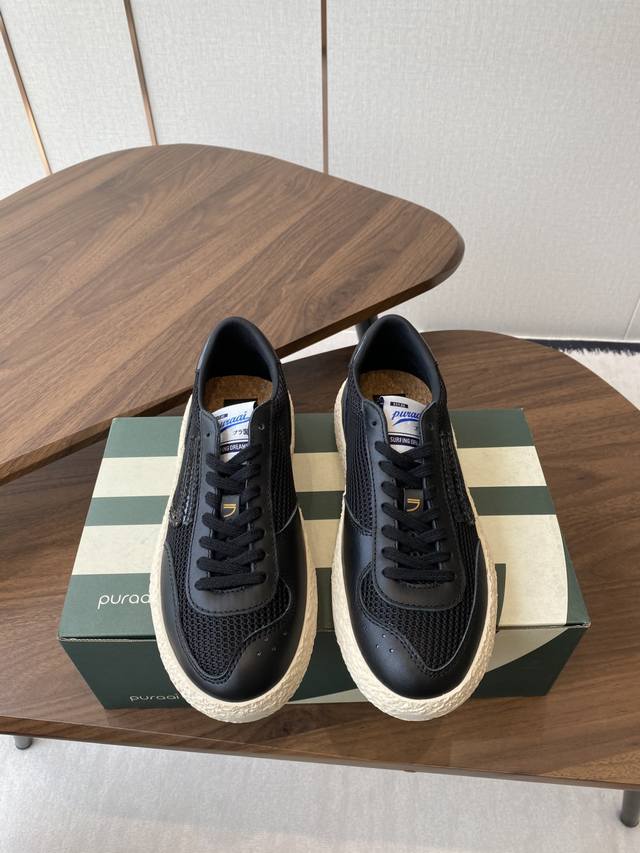 小众新品 Puraai Polly Ss25复古板鞋主打环保材料的潮流品牌Puraai的25春夏新鞋款 软皮透气拼色休闲鞋轻便厚底休闲鞋 鞋面 牛皮 布面，内里