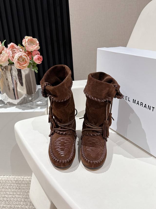 伊莎贝尔Isabelmarant25秋冬新款走秀款Winki靴慵懒法欧风，飒爆了自然舒适洒脱时髦精最爱对版进口高丝光牛反绒面料，水染牛里，意大利进口真皮大底，码
