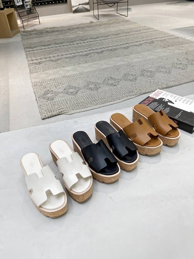 Hermes 爱马仕 春夏新款柜上同步巨献 经典H型牛皮木糠底厚底松糕拖鞋 H家鞋款 Ss新品~真正的原版购入，拒绝看图做货！矮子乐，超级好穿的松糕拖鞋，上脚秒