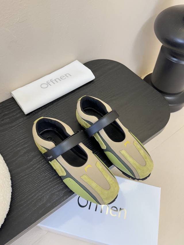 Offnen 玛丽珍运动鞋 巧妙融合复古与潮流 清新的绿黄配色 撞出独特时尚感魔术贴设计增添随性 鞋面材质拼接 细节精致 它打破常规 既有玛丽珍的俏皮优雅 又具