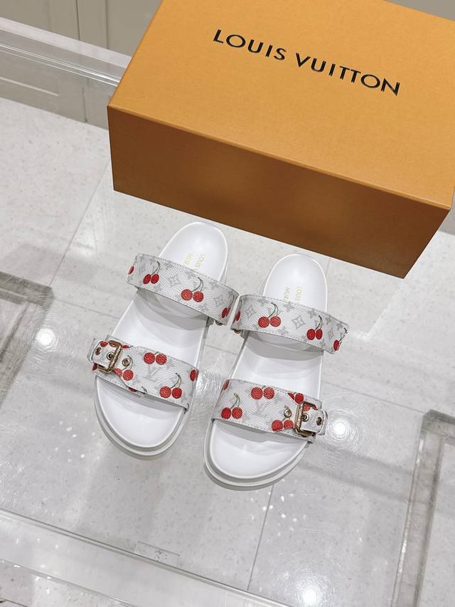 顶级版本：女款 Lv村上隆联名 L家驴牌Bom Dia Comfort系列 魔术贴 牛仔布 老花 凉鞋 平底凉拖鞋 原版购入开发 做货 本款 Bom Dia C