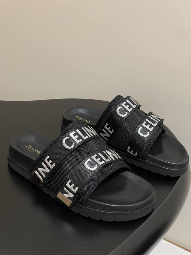 25Ss夏春新款 Celine赛琳 复古松糕厚底字母Logo 织带拖鞋 夏天简易搭配简直绝绝子了字母Logo织带点上带上了满分时髦感颜值 绝！ 鞋面：原版定制织