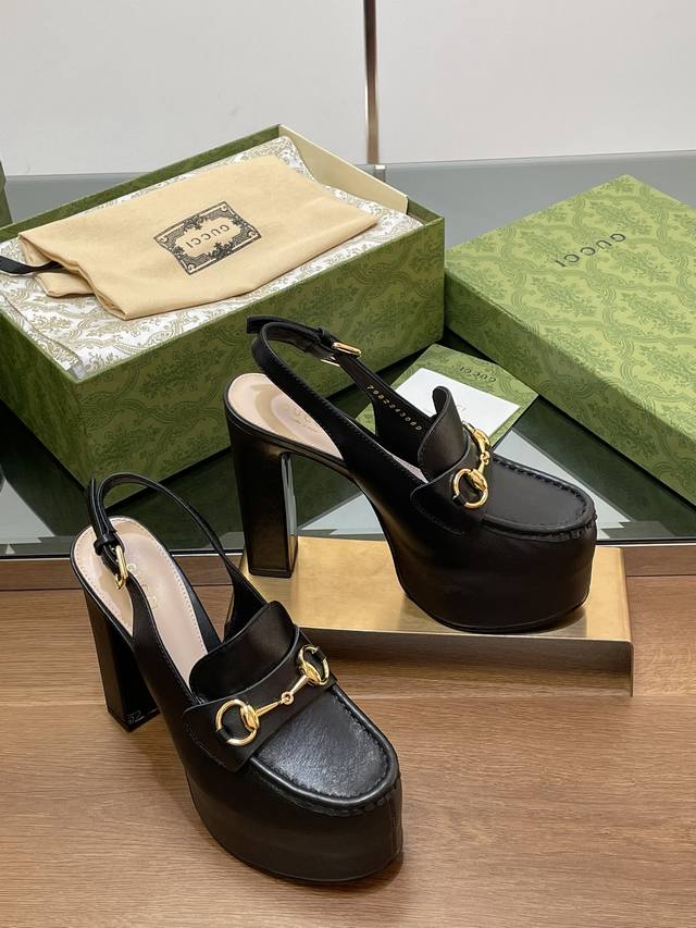Gucci 古奇秋季新品防水台马鞍扣 马衔扣 厚底后系带乐福鞋平面小牛皮 高跟厚底防水台慕勒鞋，鞋柜必备款 原版套楦 高端品质 典藏图案继续在Guucci全新系