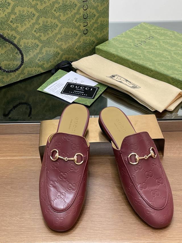 早春Gucci Jordaan系列新品5D立体双Gg压纹半拖鞋 乐福慕勒包头拖鞋代购级别！Gucci 乐福鞋单鞋 上脚特别的秀气！原版套楦的做法，和专柜一致！楦