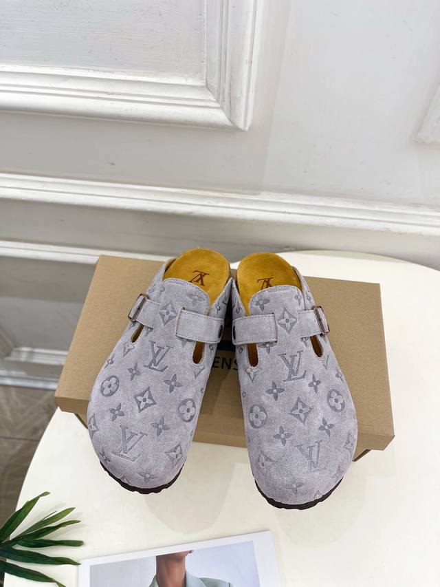 Lv 路易威登 25 2025 早春新款 顶级版本 专柜主打最新款 Louis Vuitton × Birkenstock联名合作款Boston包头软底拖鞋Lv