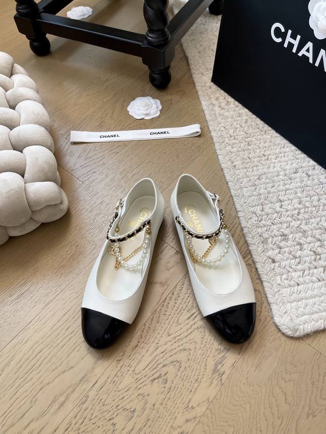 Chanel 25B新款玛丽珍珍珠单鞋 顶级版本！抢先发售 立体电绣Logo 内里羊皮 真皮大底 码数：34-41 34 40 41 定制不退不换