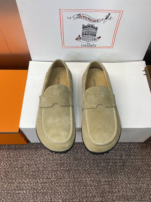 工厂P价P 莞产 代购级 爱马仕 Hermes 2025春夏新款 Lazy豆豆女鞋 H家平底圆头时尚休闲乐福鞋 材质：鞋面进口羊猄皮+水染牛皮内里+原版开模Tp