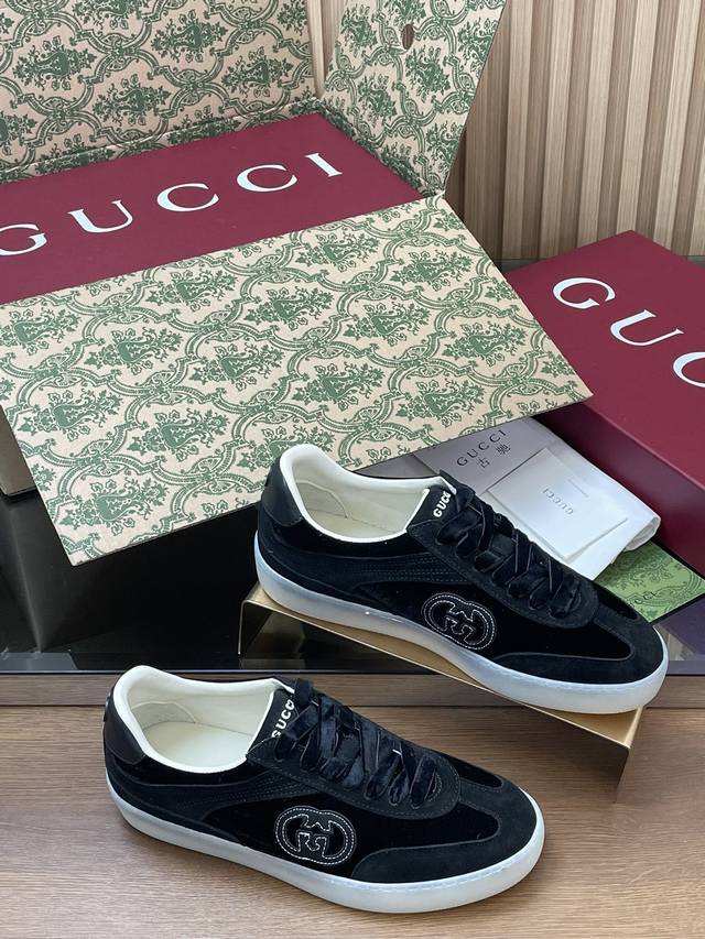 女款 2025早秋Gucci G75系列互扣式G G金丝天鹅绒 女士德训鞋女款顶级代购级别 古奇Ss春秋新款 情侣款G G75系列休闲运动鞋小白鞋 这款全新德训