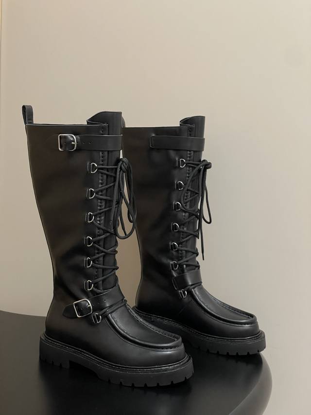 顶级品质 Hermes 爱马仕 25Fw秋冬新款 H家 Landscape长靴系列机车风皮带扣骑士靴系带厚底直筒长靴 经典简约！靴子的设计风格通常以经典、简约为