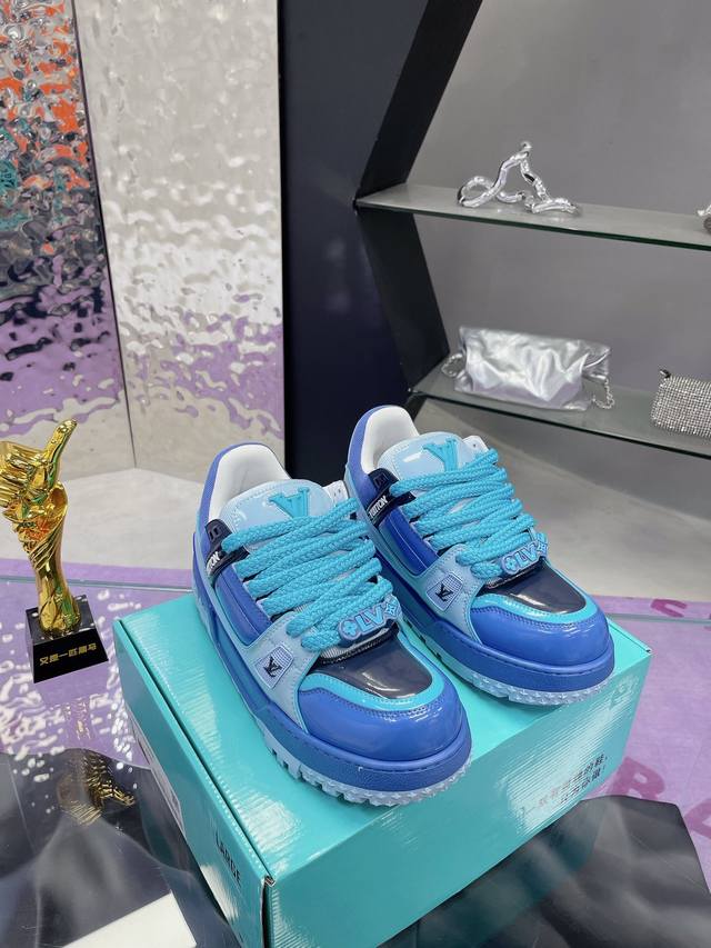 工厂P价P： 代购版胖丁漆皮 Louis Vuitton Lv 路易威登 Trainer Maxi 胖丁 低帮休闲板鞋 全新私人订单出货 海淘代购同渠道 正确折