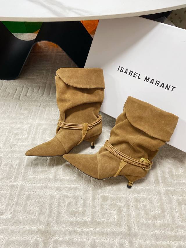 出厂 Isabelmarant2025秋冬新款走秀款堆堆靴慵懒法欧风，飒爆了 自然舒适洒脱时髦精最爱 对版进口高丝光牛反绒面料，水染牛里 意大利进口真皮大底 码