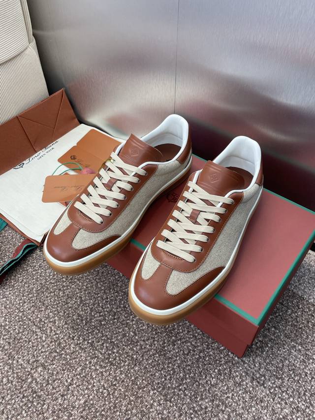 工厂P价P Loro Piana 2025春夏新款Tennis Walk系列情侣款休闲系带德训鞋 Lp平底果冻色老钱风拼色运动滑板鞋 材质：鞋面进口小牛皮 羊猄