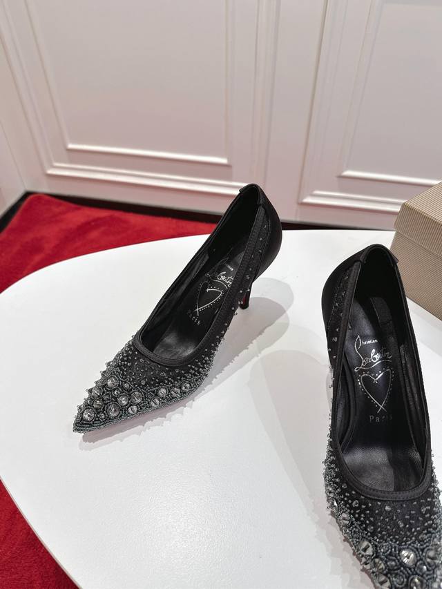 独家顶级版 原版盒 Christian Louboutin 2025S原版开模新款水晶网纱Missz高跟系列，全网独家顶级版本，上千颗不规则水晶纯手工1:1缝制