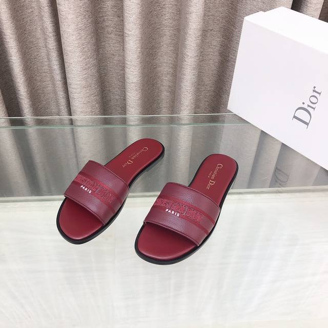 迪奥 Dior 2025春夏新款 Dway 平底一字拖拼色女鞋 Cd字母Logo立体刺绣圆柱跟凉鞋 方头粗跟果冻色露趾拖鞋 原版开发市面顶级版本 鞋面：原版一致