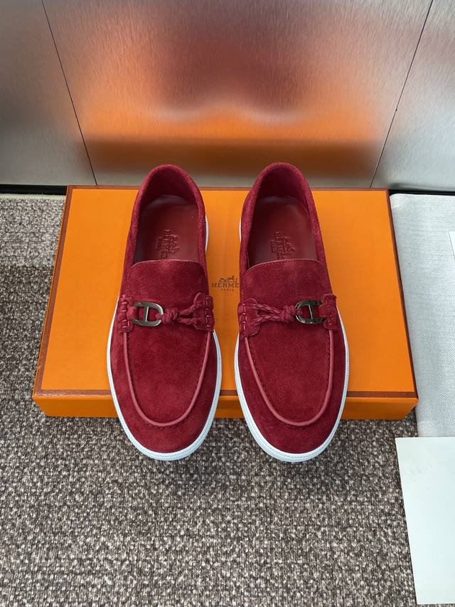 工厂P价P：女码P 男码P 爱马仕 Hermes 2025春夏情侣新款 Alessandro拼色滑板鞋 H家字母Logo五金扣平底圆头时尚休闲乐福鞋 材质：进口