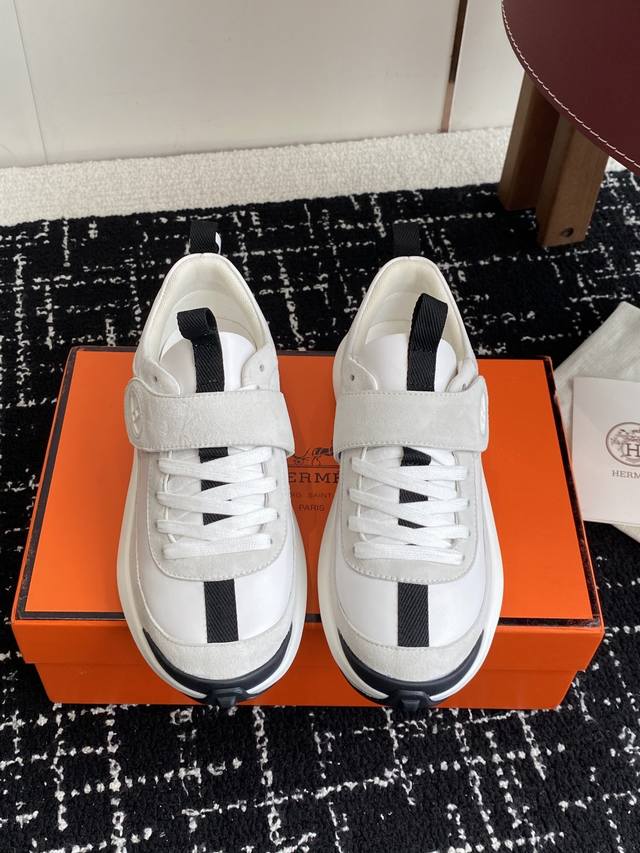 代购级 25Ss H家新品 Hermes 爱马仕 运动鞋 采用进口牛皮 进口麂皮镂空 运动时尚鞋面整圈头层小牛皮无断接大气奢华 定制Hermes 双提环设计 大