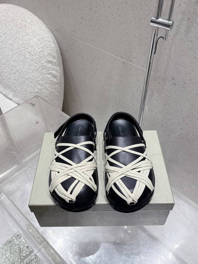 Rick Owens 欧文斯 2025Ss 情侣款勃肯拖鞋 包头穆勒鞋 凉鞋 材料：开模Tpu耐磨鞋底，牛皮沿条、头层粒面小牛皮鞋面，水染牛皮及内衬 Size：