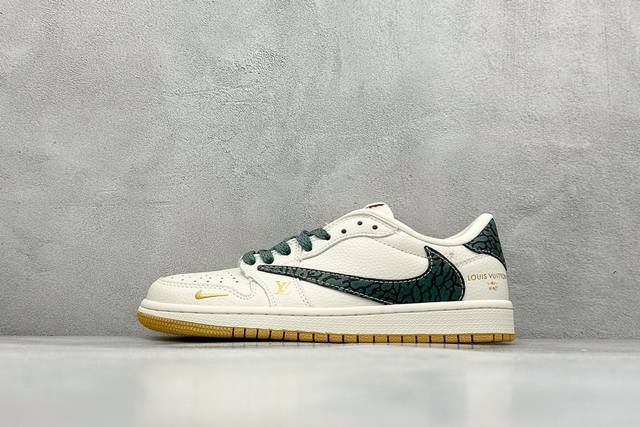 Travis Scott X Air 1 Low X Louis Vuitton Air 1 Low 反转白绿小勾倒钩 纯原版本 全鞋采用原装头层皮，用料扎实