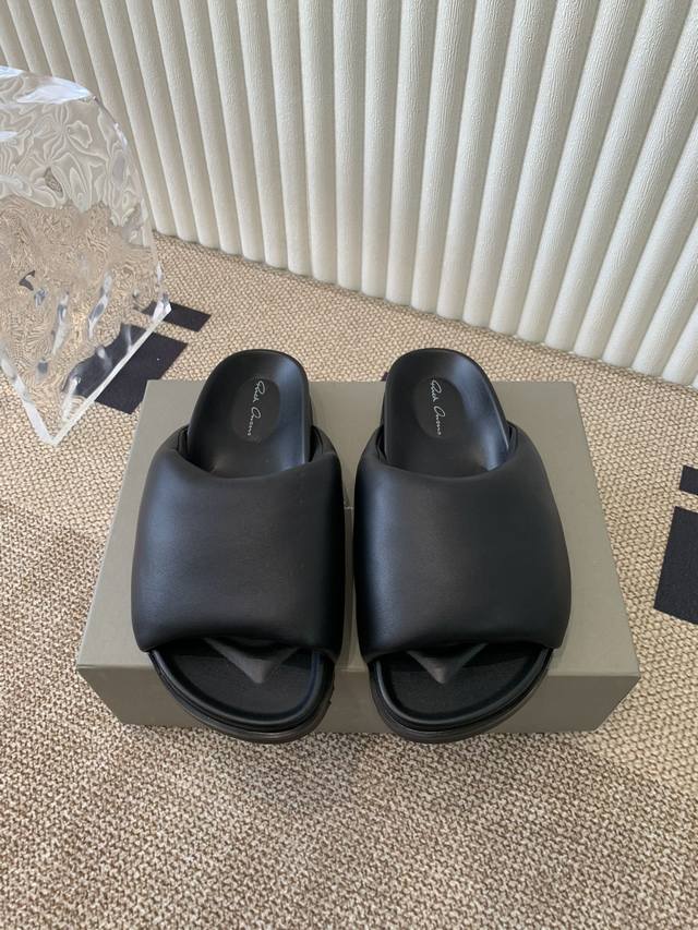 情侣款Rick Owens 瑞克 欧文斯Lido Slide Granolas 系列Ro 厚底 羊皮马毛 面包 拖鞋 原版购入开发 做货 该款 Slide Gr