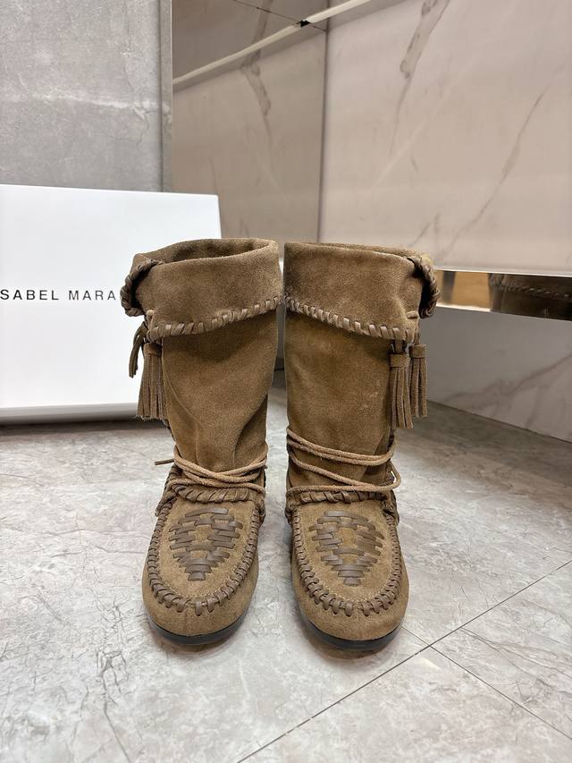 Isabelmarant25秋冬新款走秀款Winki靴慵懒法欧风，飒爆了 自然舒适洒脱时髦精最爱对版进口高丝光牛反绒面料，水染牛里，意大利进口真皮大底，码数35