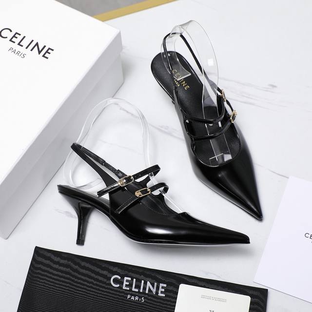 独家最高版本 Celine思琳赛琳 新款凯旋门猫跟凉鞋后空凉鞋 包头高跟鞋性感气质尖头单鞋干净利落 增高显腿细，无论是单穿还是搭配阔腿裤，高街又复古 一起来做C