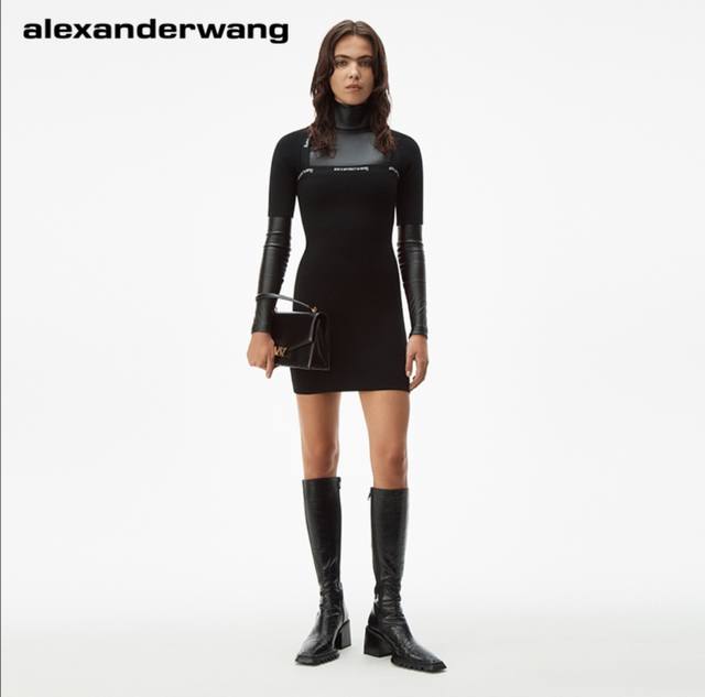 工厂P价 女装女鞋 运动原单亚历山大.王 Alexander Wang 秋冬Parker 方头凸凹鞋底15吋长靴，采用进口全粒面牛皮作面料，近年最流行的细长方头