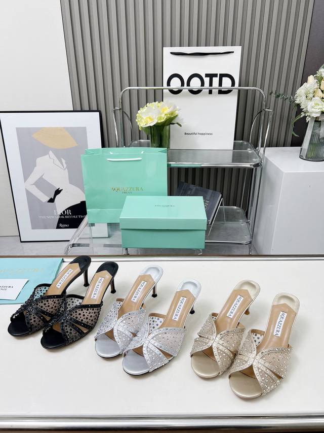 工厂P价 女装女鞋 运动原单 Q Aquazzura金菠萝全新水钻高跟鞋！大热水钻蹬上瞬间Gossip Girl的感觉上脚超级有气质 既简洁又时髦 太闪太美啦
