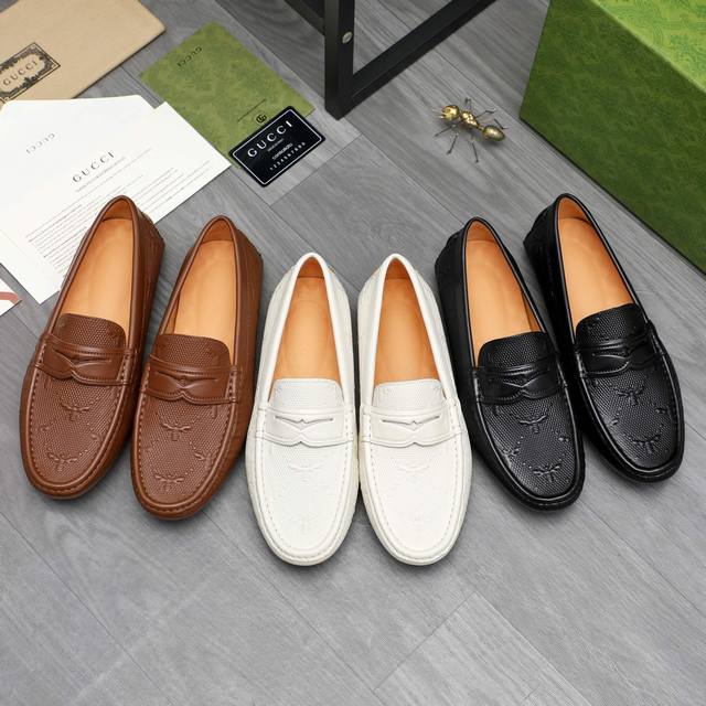 调工厂P价 男装男鞋 运动原单 商品商标：Gucci 古驰 休闲套脚男鞋 正码码数: 38-44 商品材料：精选压花牛皮鞋面 猪皮内里 橡胶大底