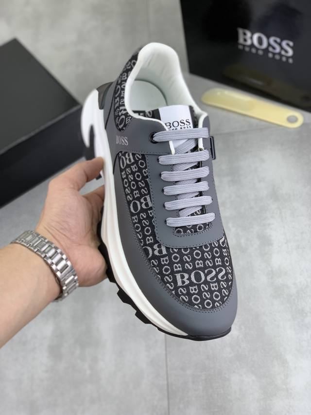 调工厂P价 男装男鞋 运动原单 Boss 2025原版系带男鞋 经典高帮款休闲鞋本款是官方主打经典款，质量，原厂名师制作，采用进口飞织透气面料舒适透气网布內里羊