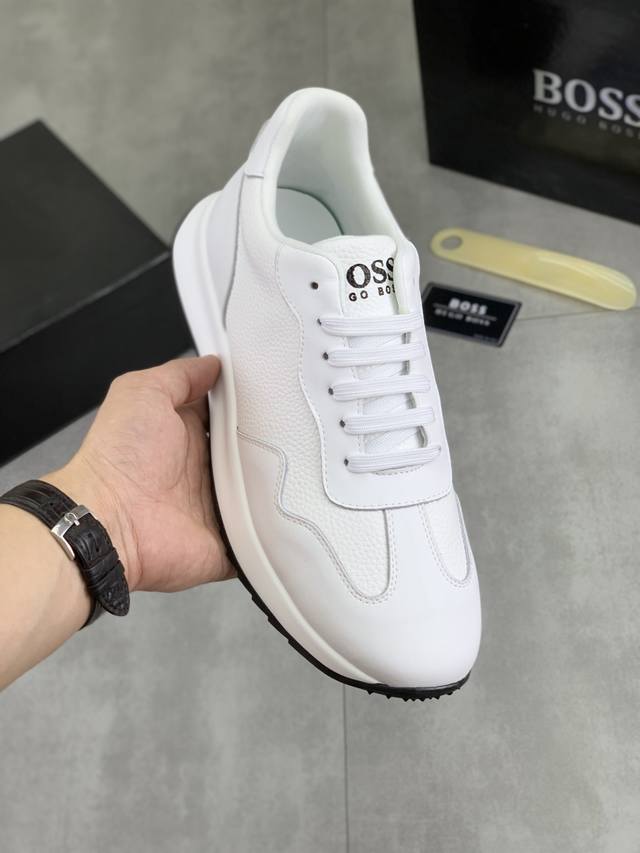 工厂P价P 实价 Boss 2025原版系带男鞋 经典高帮款休闲鞋本款是官方主打经典款，质量，原厂名师制作，采用进口飞织透气面料舒适透气网布內里羊皮鞋垫，完美楦