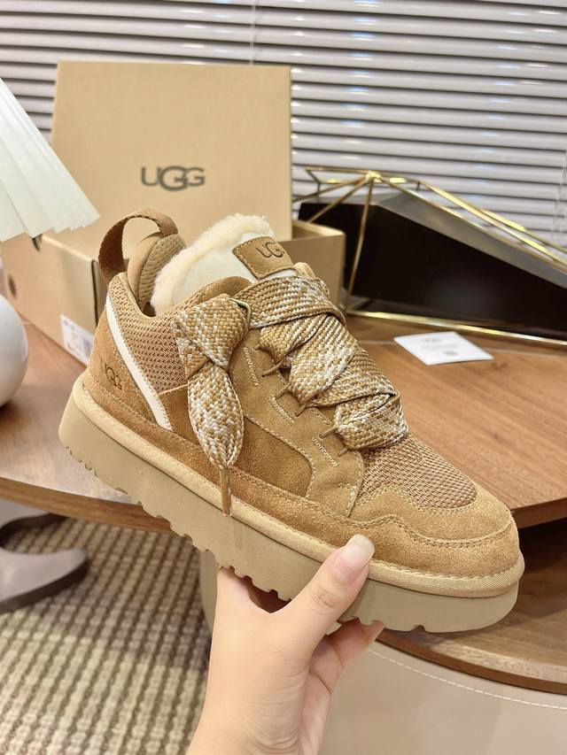 Ugg 码数35-45 45不退换 Ugg秋冬新款情侣系列梅尔休闲鞋毛毛鞋，雪地靴 柔软亲肤，舒适平底圆头扁平鞋带低帮休闲鞋 鞋面翻毛皮，再生弹道布网纱鞋面 跟