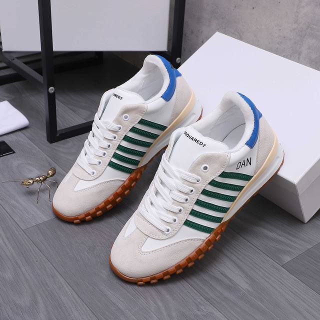 商品商标：Dsquared2 休闲男鞋 正码码数: 38-46 商品材料：精选磨砂牛皮拼接牛皮鞋面 短绒内里 牛皮鞋垫 原版大底