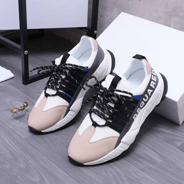 商品商标：Dsquared2 休闲男鞋 正码码数: 38-46 商品材料：精选牛皮拼接网面 牛皮内里 牛皮鞋垫 原版大底