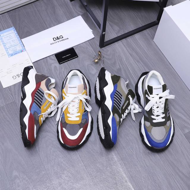 商品商标：Dsquared2 休闲男鞋 正码码数: 38-46 商品材料：精选牛皮拼接网面 网内里 牛皮鞋垫 原版大底