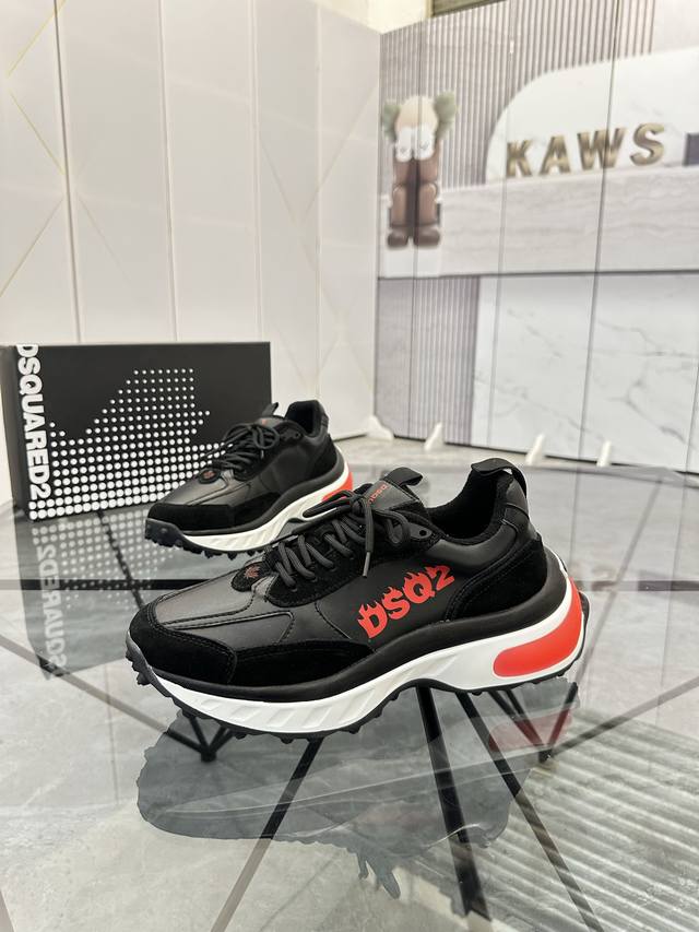 售 价: P 商品商标：Dsquard D2次方* 低帮运动鞋 正码码数: 38-45 可订做46. 商品材料：鞋面进口牛皮拼接原版布料，透气内里，原版大底。
