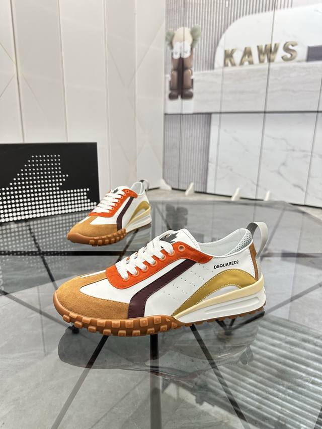 售 价: P 商品商标：Dsquard D2次方* 低帮休闲鞋 正码码数: 38-45 可订做46. 商品材料：鞋面进口牛皮拼接磨砂皮，羊皮内里，原版大底。 编