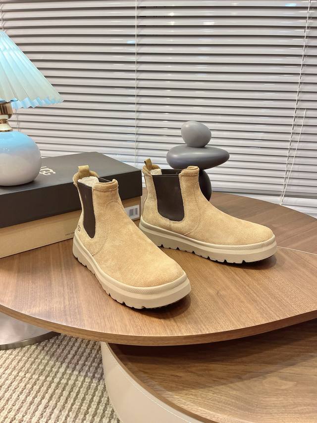 Ugg2秋季款男士毛毛鞋 男款雪地靴 男鞋舒适平底圆头时尚短靴休闲切尔西靴 款号1152050 牛皮磨砂面+橡胶大底 码数39-45