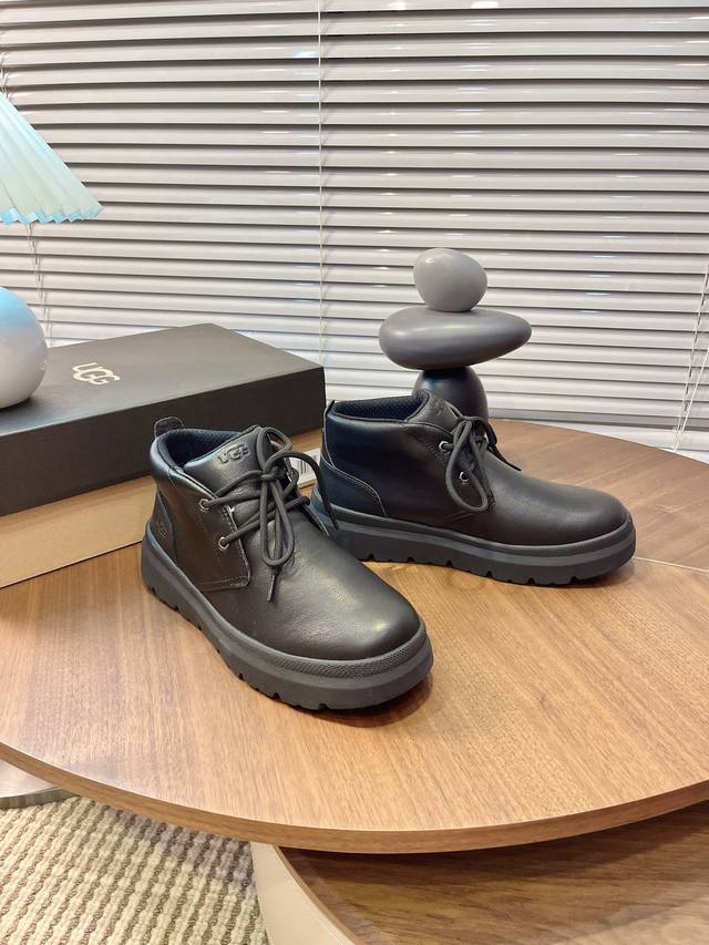 Ugg秋冬季男士毛毛鞋 男款雪地靴 男鞋休闲舒适平底系带纯色圆头时尚休闲短靴 1151773， 牛皮磨砂面+橡胶大底 码数39-45