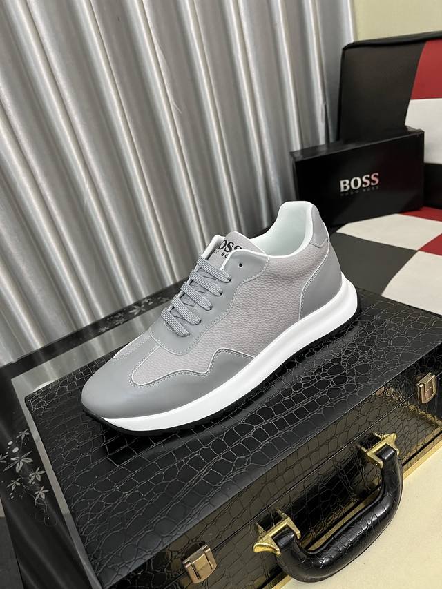 调工厂P价 男装男鞋 运动原单 Boos 男鞋休闲鞋原单品质鞋面采用进口小牛皮，超透气舒适内里做工精细，高端大气。有时尚典范造型。发泡透明耐磨大底，穿着舒适，值