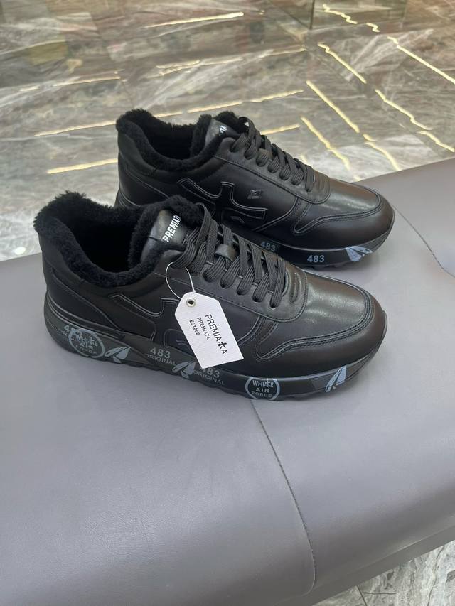 Premiata 普瑞米亚达 -高端品质 原单 休闲运动鞋 -鞋面：反绒小牛皮、品牌高丝光帆布、鞋身车缝品牌“米”图腾、鞋舌.后跟.丝印品牌Logo -内里：毛